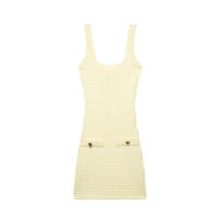 BUNO-2025 Vestido corto novedoso de verano con tirantes anchos y cuello redondo elástico, adecuado y dulce para mujer. - details 1