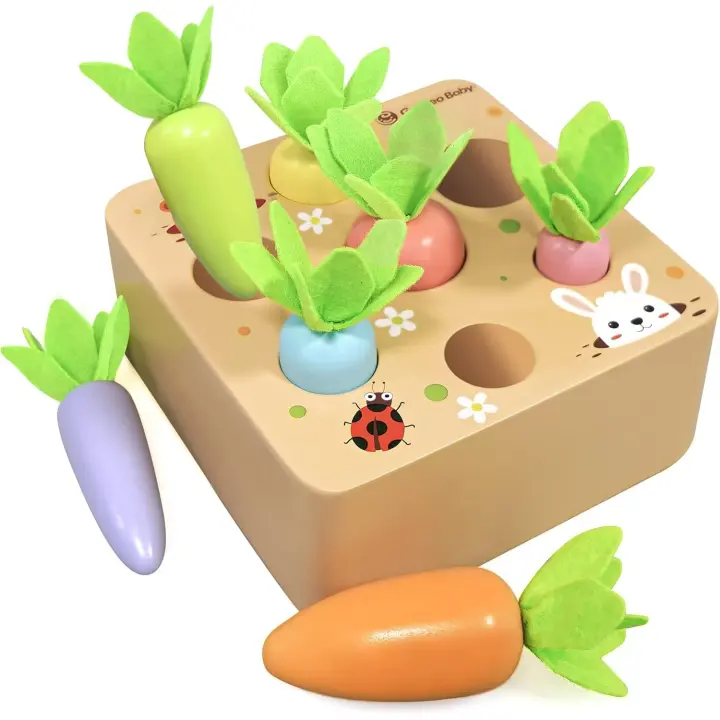Excitat Juguetes Montessori para Niños Pequeños Juego de Cosecha de Carrots de Madera - 1