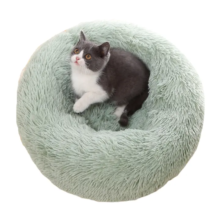 Cama de Donut calmante para gatos y perros, transpirable, suave, peluda, cómoda, Anti ansiedad, cama para perros pequeños y medianos - 1