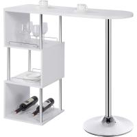 Mesa de Bar Mesa de Bistro Mesa de Comedor con Tres Rejillas Estructuras para Vino, Metal, MDF 113x40x105cm(LxAxH) Blanco - details 0