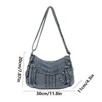 Bolso bandolera de mezclilla retro para mujer, bolso de lona vintage con cremallera de alta capacidad, ropa casual - details 0