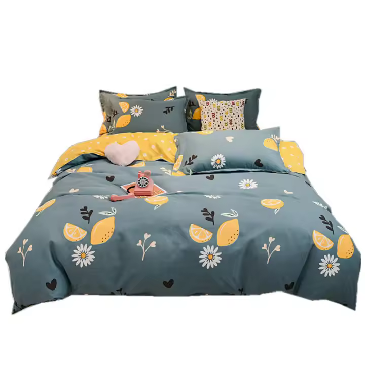 Juego de cama de cuatro piezas de algodón cepillado ajustado, sábana gruesa, funda de edredón y juego de cama de tres piezas con bordado. - 1
