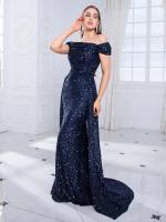Corpiño elegante de noche con deslumbrantes lentejuelas sin hombros, faldas desmontables, vestido de fiesta largo hasta el suelo. - details 6