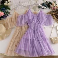 Nuevo modelo de vestido maxi elegante con cuello cuadrado para mujer, gasa lisa con mangas abullonadas, bata de fiesta en la playa, vestidos con volantes vintage - details 29