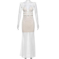 BUNO-Vestido de dos pisos de gato extraño para mujer, vestido con volantes huecos, tirantes sin espalda, encaje liso escalonado, elegante, para fiesta, ajustado - details 7