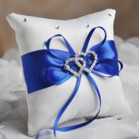 Almohada romántica para anillo de boda, almohada europea con diamantes de imitación brillantes, doble corazón, portador de anillo, cojín cuadrado con lazo - details 6