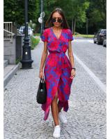 Vestido Floral Elegante con Escote en V Estampado Moderno, Transpirable, Perfecto para Trabajo y Ocasiones Casuales - details 5