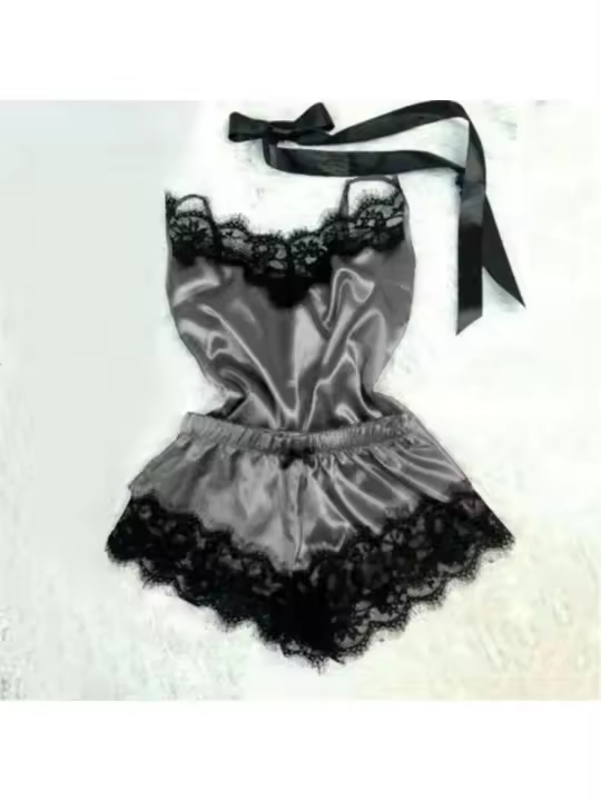 Conjunto de Pijama de Seda de Encaje de Verano para Mujer Ropa de Dormir Cómoda y Sexy - 1