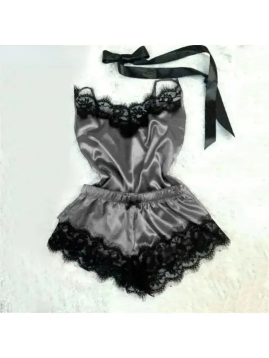 Conjunto de Pijama de Seda de Encaje de Verano para Mujer Ropa de Dormir Cómoda y Sexy - 1