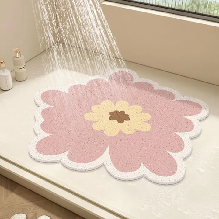 Alfombra de ducha redonda Alfombra de baño de flores para ducha interior,Alfombra de baño de lufa de PVC,Alfombra de baño antideslizante Alfombra de ducha antimoho con drenaje,Secado rápido - 1