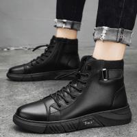 Zapatos de piel de moda para hombre, botas altas estilo Chelsea, impermeables, cómodas, con plataforma, 2025 - details 13