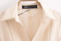 Elegante Vestido Plisado a Rayas para Mujer Minivestido de Manga Corta Beige Moda de Verano y Otoño - details 7