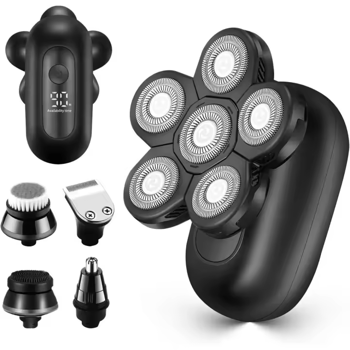 Maquinilla de afeitar eléctrica 5 en 1 para hombres, afeitadora de cabeza calva, afeitadoras de cara y cabeza para hombres, Kit de aseo de Afeitadora eléctrica, pantalla LED - 1