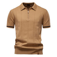 Camisa Polo Deportiva Para Hombre AIOPESON Color Sólido Con Cierre De Cremallera Ajustada Para Oficina Y Social Transpirable Polyester Viscosa - details 10