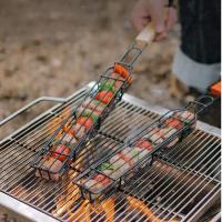Barbacoa ge con mango de madera, parrilla de malla para carne y verduras, herramientas de picnic - details 0