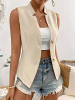 Suéter sin mangas de verano de Color sólido para mujer, chaleco, abrigo, temperamento superior de moda para ir al trabajo, chaleco cansado con botones y V - details 5