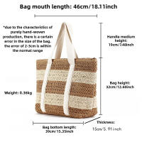Bolsos de hombro de paja a rayas grandes para viajes de playa, bolso de mano tejido a mano, informal para vacaciones - details 0