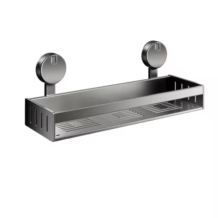 Estante de baño con ventosa de acero al carbono, montaje en pared, estante de almacenamiento para ducha sin perforar, soporte de carga fuerte de gran capacidad - 1