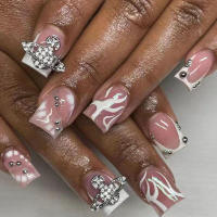 Nail Art Square Uñas artificiales desnudas con puntas blancas para principiantes - details 7