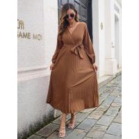 Elegante Vestido Largo Plisado de Color Sólido para Mujer Moda Otoño Primavera 2025 - details 18