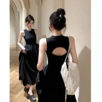 Vestido largo por debajo de la rodilla a la moda, vestidos negros Vintage con espalda descubierta y corte calado, Vestido de mujer de una pieza para verano 2024 - details 5