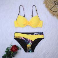 Conjunto de Bikini con Push-up para mujer, bañador Sexy, traje de baño para mujer, Bikini con cuello Halter, ropa de playa con estampado de hojas 2023 - details 2