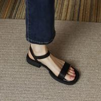 Sandalias de Mujer de Cuero Genuino Básico de Tacón Bajo Moda de Verano 2025 - details 1