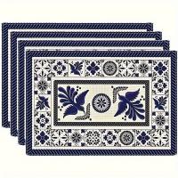 4 piezas de mantel individual con estampado de porcelana azul y blanca, fiesta de cumpleaños de Navidad, decoración del hogar, decoración de la cocina - details 0