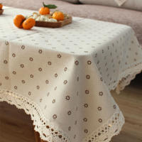 Mantel de poliéster con borde de encaje, cubierta rectangular a prueba de polvo con borlas, para cocina, mesa de comedor, decoración del hogar - details 14