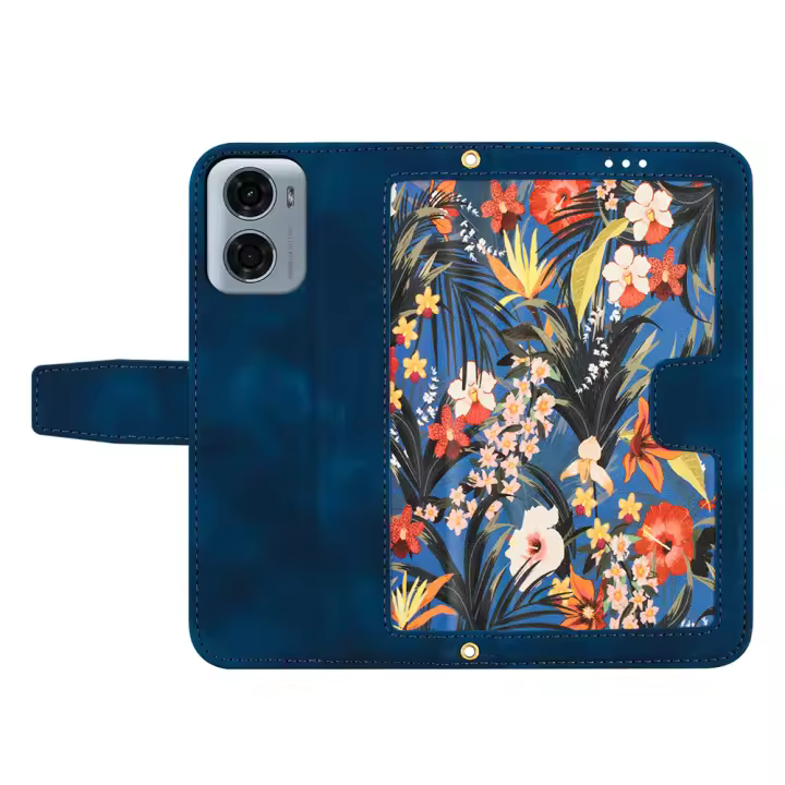 Funda tipo billetera de cuero premium para Motorola Moto G05 G14 G15 Power G24 G34 G54 G84 E15 G 5G Play KickStand Flowers Strap Card Slot Cover - 1