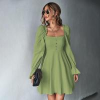 Elegante Vestido de Manga Larga para Mujer Cuello Cuadrado Cintura Ajustada Ropa de Moda Trendy - details 15