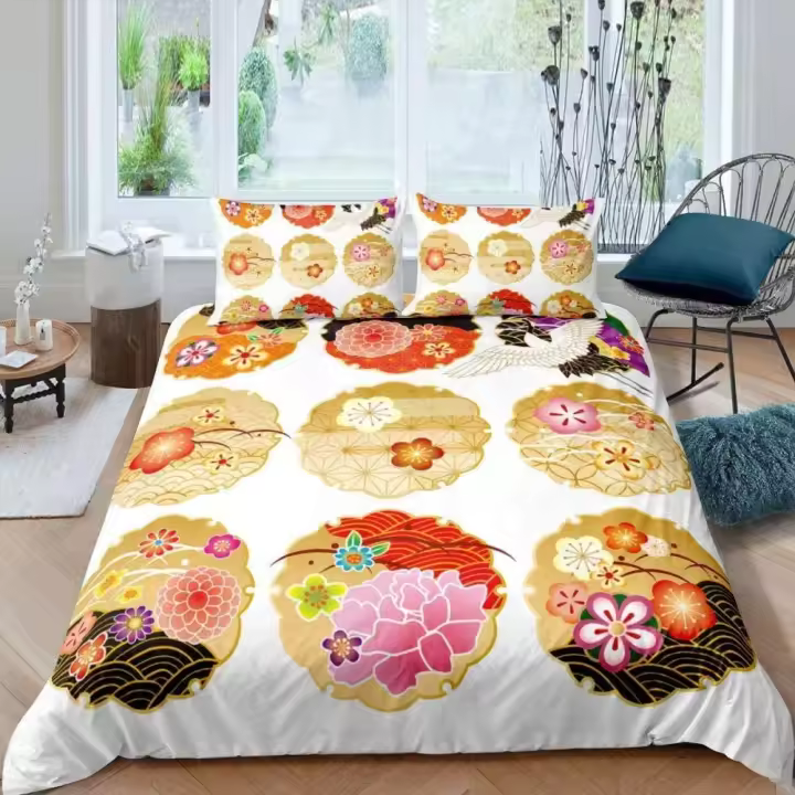 Funda de edredón Juego de cama con flores de cerezo Funda de edredón floral rosa para niña Adolescente Mujer Funda nórdica con flores de pétalos Funda de colcha de microfibra - 1