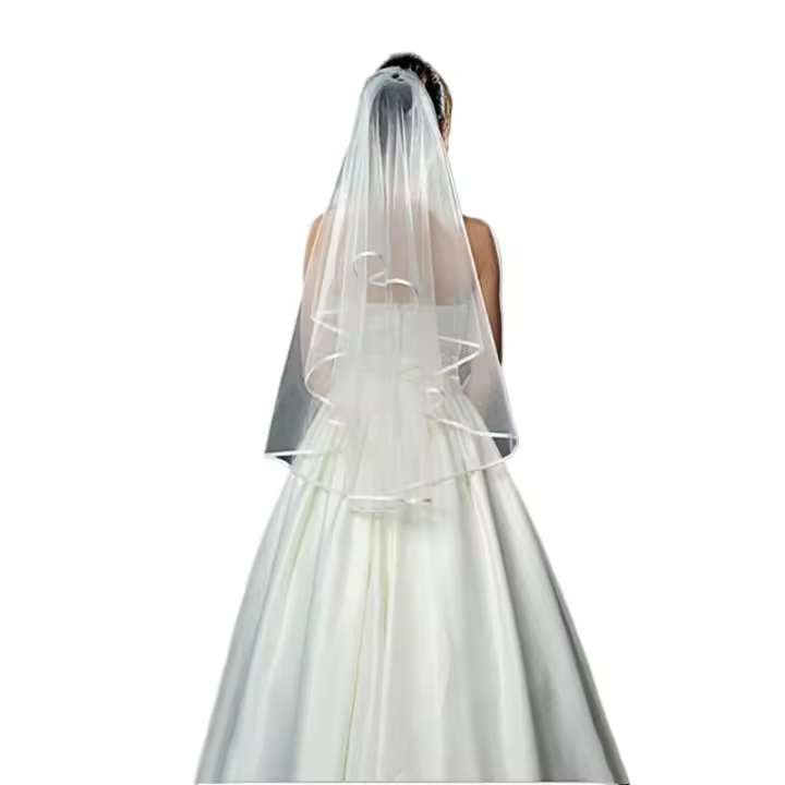 Velo de novia corto y sencillo de tul de dos capas con peine, velo de novia blanco marfil para novia, accesorios de boda - 1