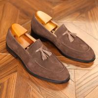 Zapatos de cuero para hombre, estilo británico, con una sola tira, mate, tipo mocasín, para negocios. - details 21