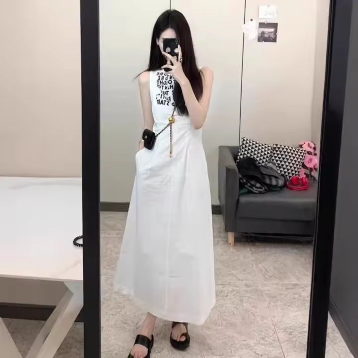 Vestido sin mangas para mujer verano 2025 nuevo diseño de nicho, corte ajustado, estilo casual occidental, falda larga - 1