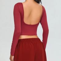 Top de yoga de manga larga con espalda abierta para mujer, ropa deportiva sexy con espalda abierta, Top corto con diseño de espalda en U - details 3