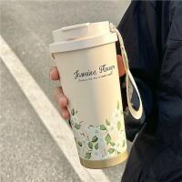 Termo portátil de acero inoxidable con diseño de flores, a prueba de fugas, capacidad de 500 ml, con pajita, doble pared, para viaje y uso en el coche. - details 13