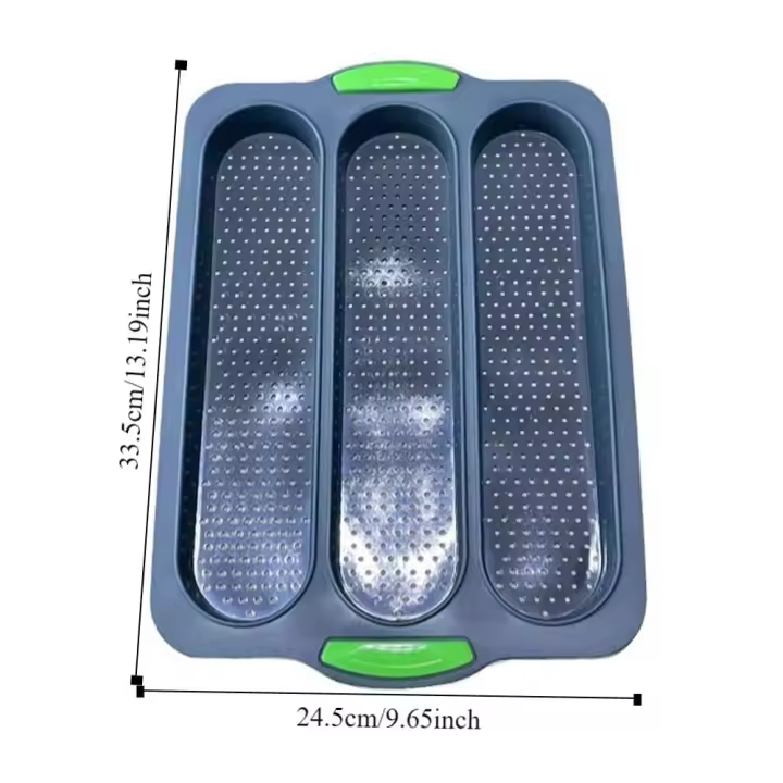 Bandeja de silicona antiadherente para hornear Pan de palo largo, 3 ranuras, fácil de liberar, resistente al calor, molde para hornear Muffins - 1