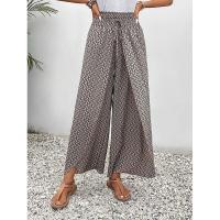 Pantalones de pierna ancha para mujer en verano Chic Moda elegante con cintura elástica y diseño floral - details 15