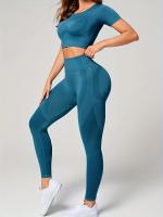 Conjunto Deportivo De 2 Piezas, Top De Yoga De Manga Corta Y polaina De Entrenamiento Para Correr De Cintura Alta, Ropa - details 10