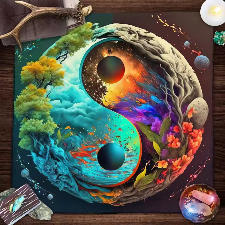 Mantel de Mesita de Tarot Tapiz de Paisaje de Cascada Lunar Planetas Decoración de Pared para Cocina y Comedor - 1