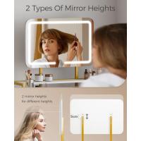 Maquillaje con espejo y luz LED, iluminación ajustable, mesa de maquillaje con taburete, 2 cajones de almacenamiento y estantes, estructura de metal, para dormitorio, blanco y dorado - details 3