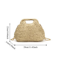 Elegante bolso de paja con cadena tejida de verano, bolso de hombro de paja informal bohemio para mujer, bolso de cubo informal para playa - details 0