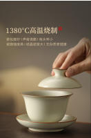 Mihuang Ru Kiln Sancai Bowl Fair Taza de té de tres piezas Anti escaldaduras con cubierta Juego individual - details 7