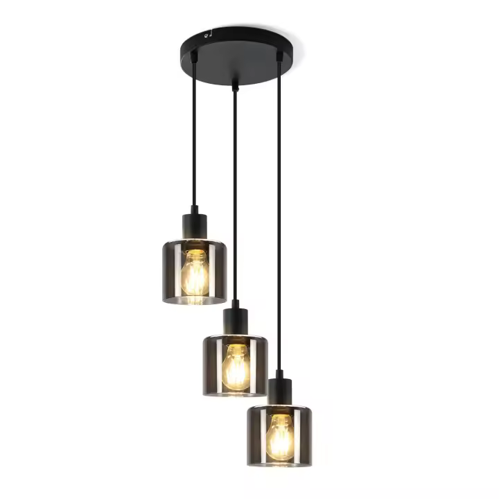 CBJKTX Lámpara colgante de cristal negro Diam.26cm E27 Sala de estar 3 bombillas Lámpara de comedor vintage Lámpara industrial Altura ajustable - 1