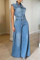 Mono vaquero de pierna ancha para mujer, peto informal de mezclilla con cuello vuelto, Sexy - details 0