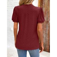 Camiseta holgada de Color sólido de manga corta con cuello en V para mujer a la moda de estilo coreano para verano - details 12