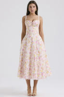 Vestido midi de satén con tirantes finos para mujer, abertura frontal, ahuecado, con bolsillos - details 18
