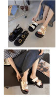 Sandalias de plataforma con suela gruesa, casuales, de verano, con doble fila de hebilla metálica para mujer - details 7