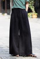 Pantalones de pierna ancha sueltos con cintura elástica de lino para mujer moda coreana informal 2025 - details 12